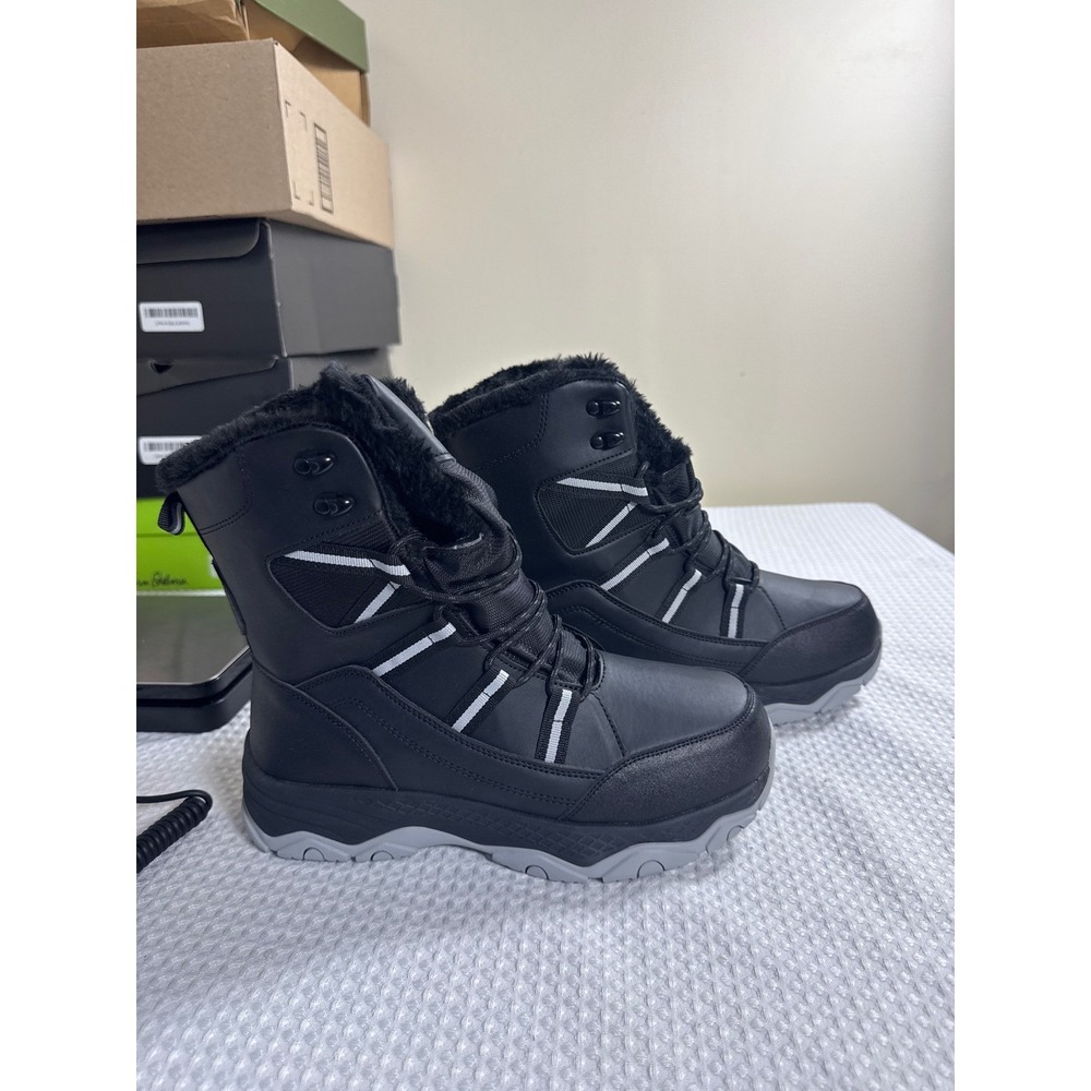 Menyban Snow Boots Mens 40.5 Black Faux Fur Lined Reflective NWOB